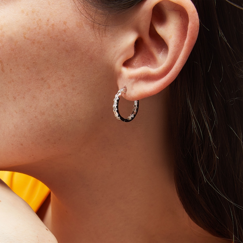 Main Image 2 of 1 CT. T.W. Baguette and Round Certified Lab-Grown Diamond Inside-Out Hoop Earrings in 14K White Gold (F/VS2)