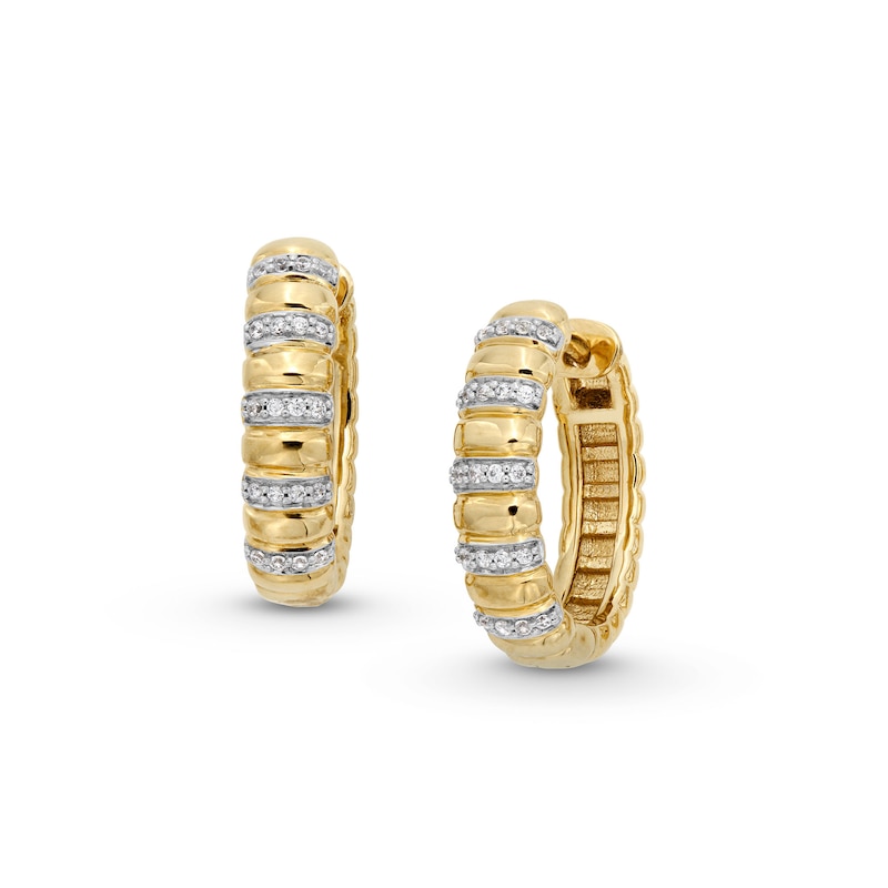 Main Image 1 of 1/10 CT. T.W. Diamond Alternating Bar Hoop Earrings in 10K Gold