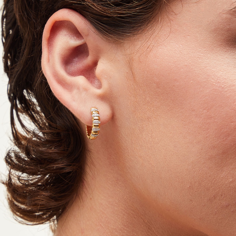 Main Image 2 of 1/10 CT. T.W. Diamond Alternating Bar Hoop Earrings in 10K Gold