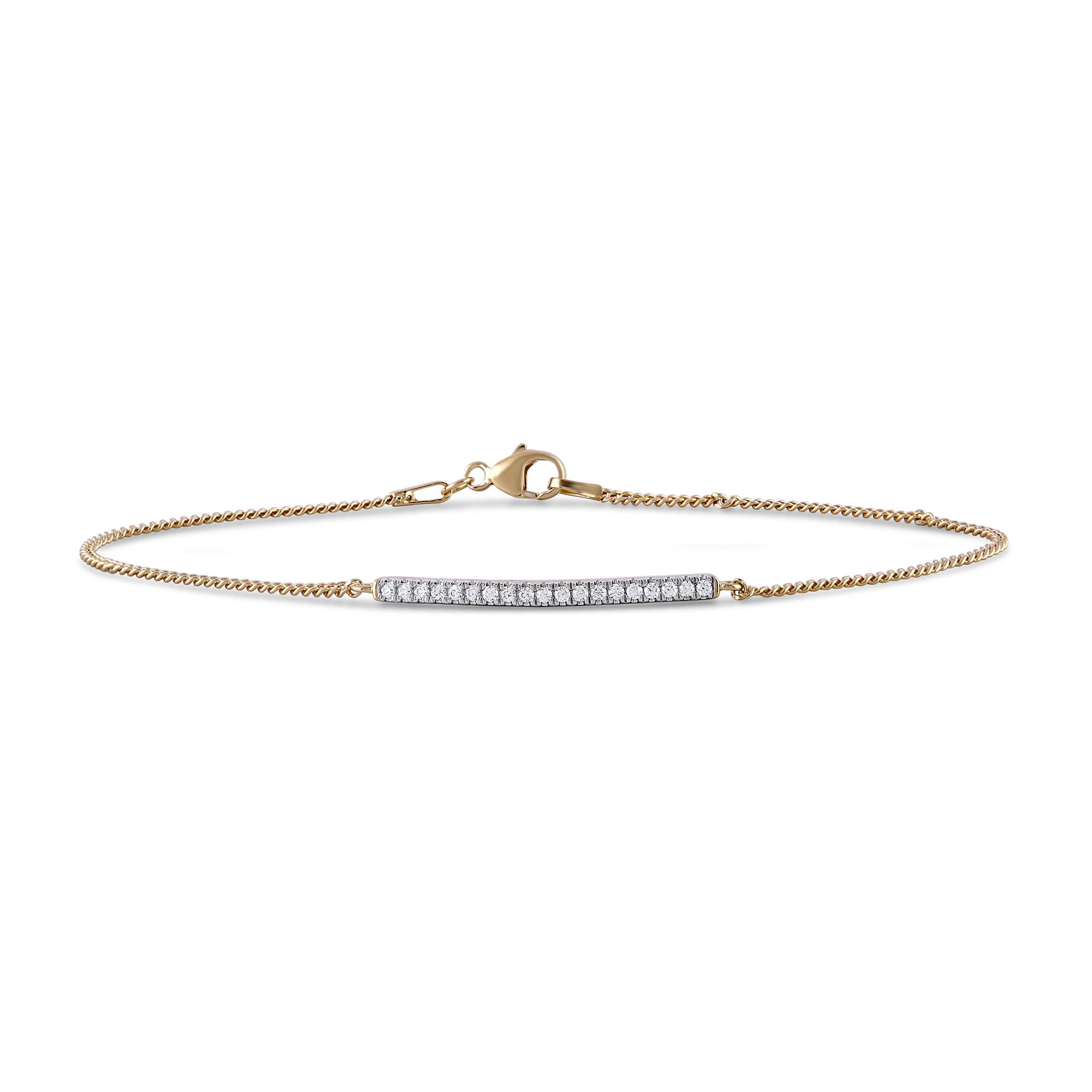 1/5 CT. T.W. Diamond Bar Curb Chain Bracelet in 10K Gold - 7.5"