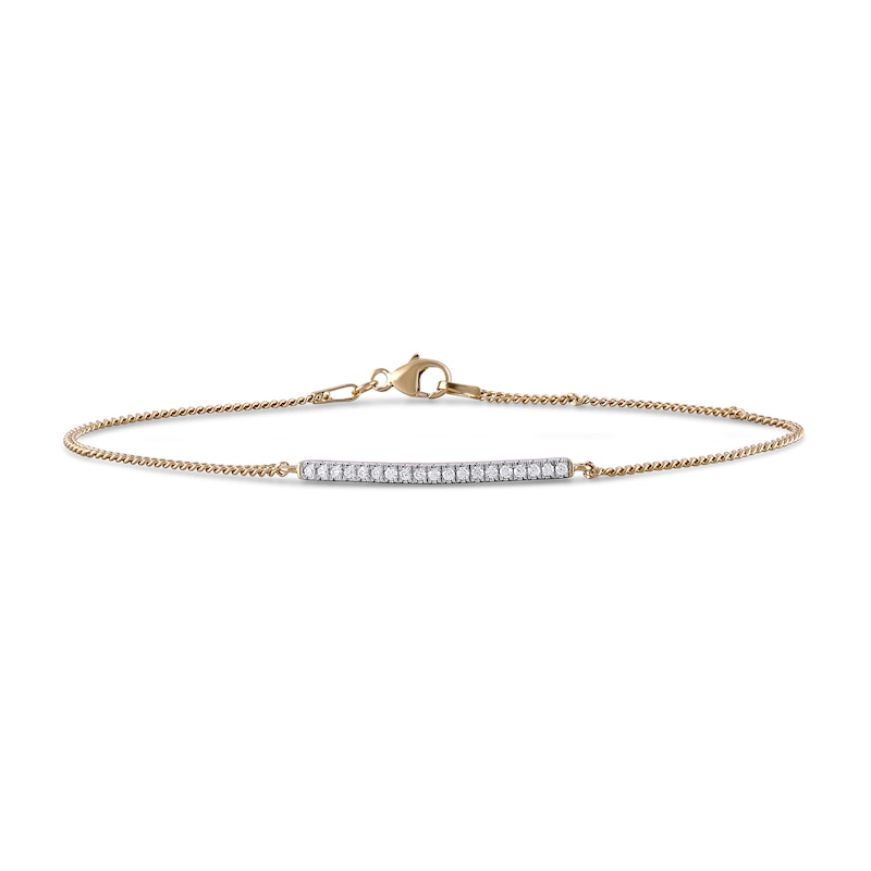 Main Image 1 of 1/5 CT. T.W. Diamond Bar Curb Chain Bracelet in 10K Gold - 7.5"