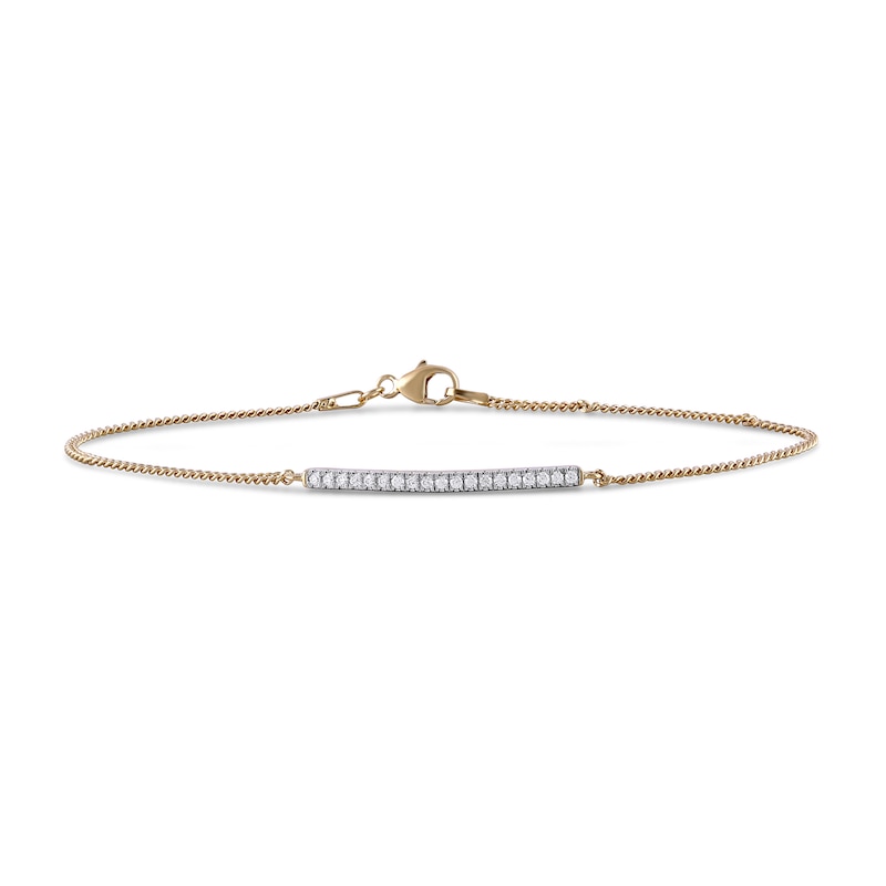 1/5 CT. T.W. Diamond Bar Curb Chain Bracelet in 10K Gold - 7.5"