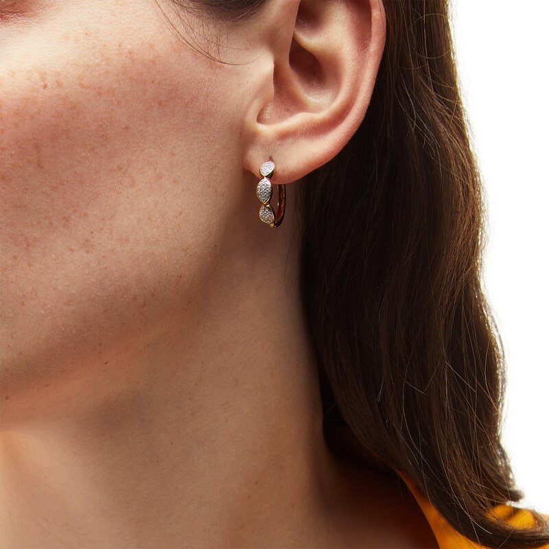 Main Image 2 of 1/4 CT. T.W. Marquise Multi-Diamond Three Stone Hoop Earrings in 10K Gold