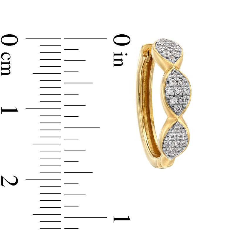 Main Image 3 of 1/4 CT. T.W. Marquise Multi-Diamond Three Stone Hoop Earrings in 10K Gold