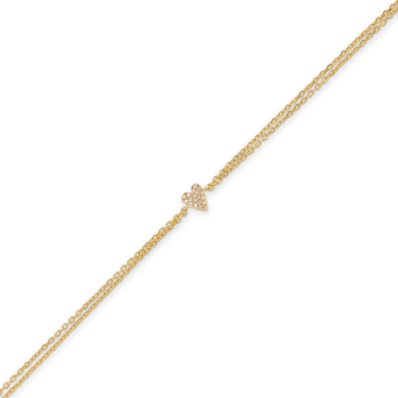 1/20 CT. T.W. Heart-Shaped Multi-Diamond Double Chain Bracelet in 10K Gold - 7.25"