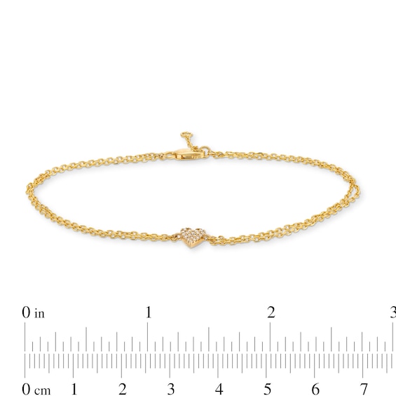 1/20 CT. T.w. Heart-Shaped Multi-Diamond Double Chain Bracelet in 10K Gold - 7.25"