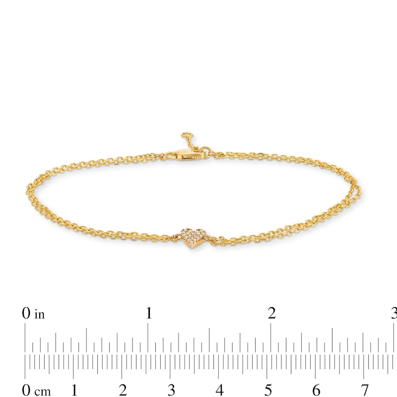 1/20 CT. T.W. Heart-Shaped Multi-Diamond Double Chain Bracelet in 10K Gold - 7.25"