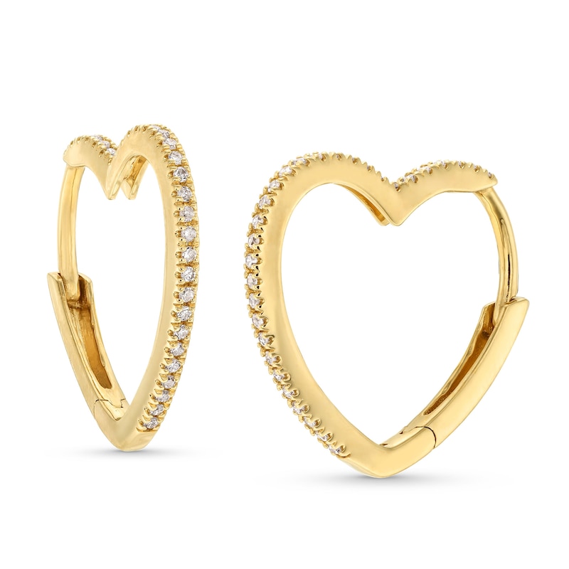 Main Image 1 of 1/10 CT. T.W. Diamond Heart-Shaped Hoop Earrings in 10K Gold
