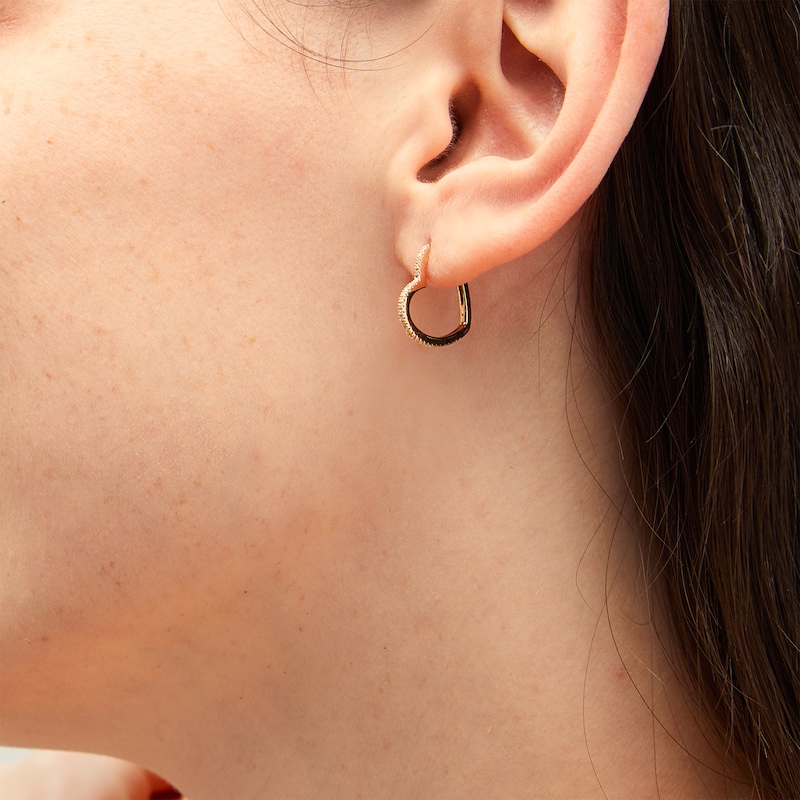 Main Image 2 of 1/10 CT. T.W. Diamond Heart-Shaped Hoop Earrings in 10K Gold