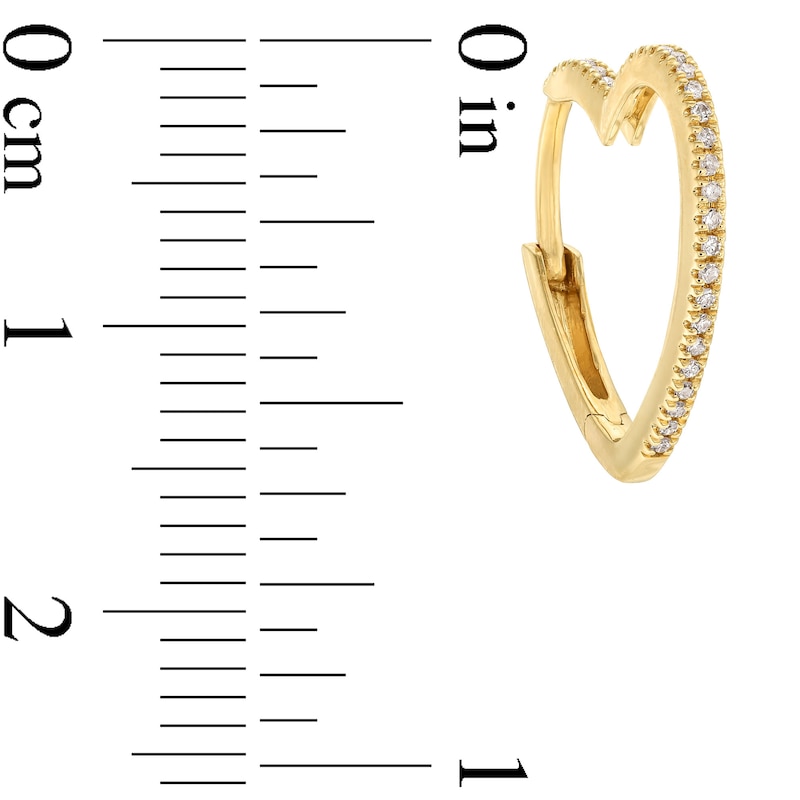 Main Image 3 of 1/10 CT. T.W. Diamond Heart-Shaped Hoop Earrings in 10K Gold
