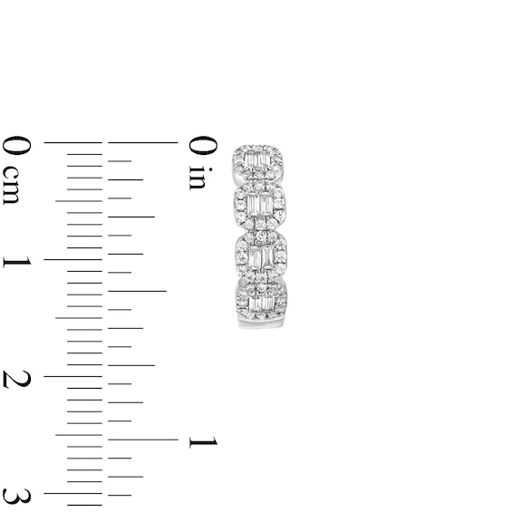 1/2 CT. T.w. Cushion-Shaped Multi-Diamond Four Stone Huggie Hoop Earrings in 10K White Gold