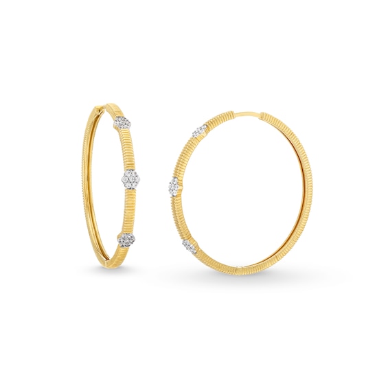 1/2 CT. T.w. Diamond Hexagon Station Hoop Earrings in 10K Gold