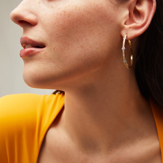 1/2 CT. T.w. Diamond Hexagon Station Hoop Earrings in 10K Gold