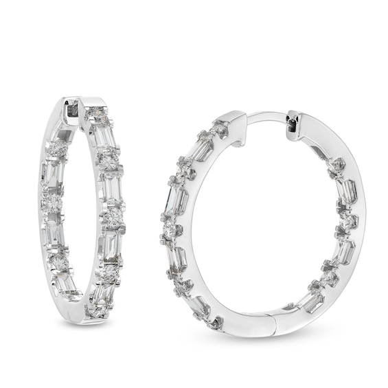 1-1/2 CT. T.w. Baguette and Round Certified Lab-Grown Diamond Inside-Out Hoop Earrings in 14K White Gold (F/Vs2)