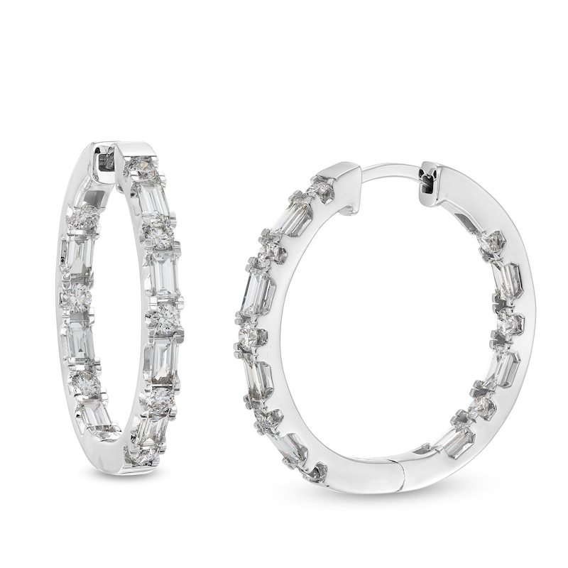 1-1/2 CT. T.W. Baguette and Round Certified Lab-Created Diamond Inside-Out Hoop Earrings in 14K White Gold (F/VS2)