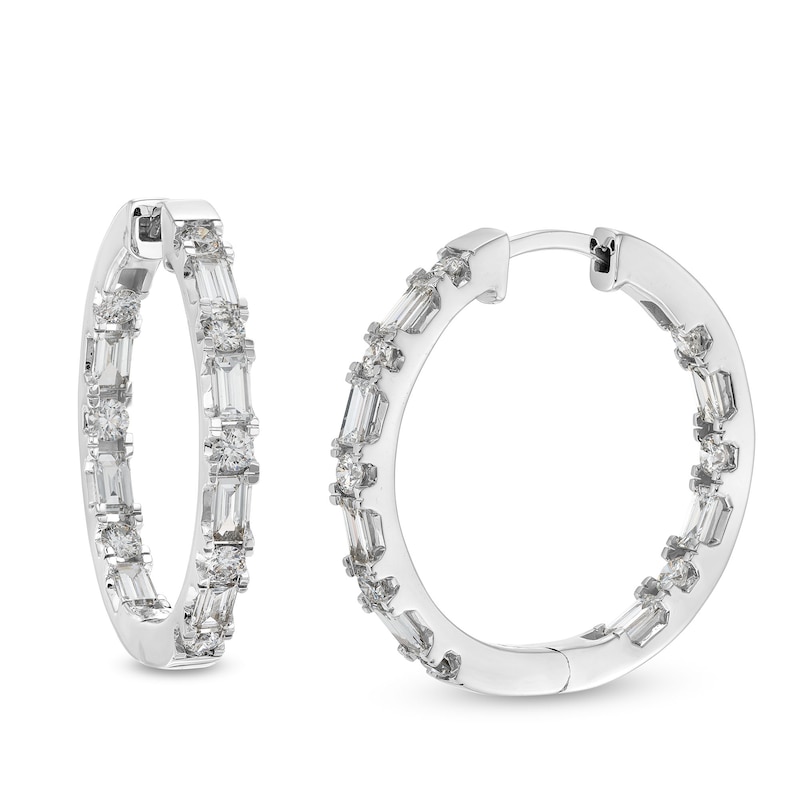 Main Image 1 of 1-1/2 CT. T.W. Baguette and Round Certified Lab-Grown Diamond Inside-Out Hoop Earrings in 14K White Gold (F/VS2)