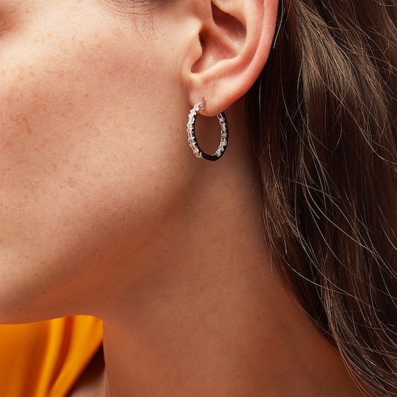 1-1/2 CT. T.w. Baguette and Round Certified Lab-Grown Diamond Inside-Out Hoop Earrings in 14K White Gold (F/Vs2)