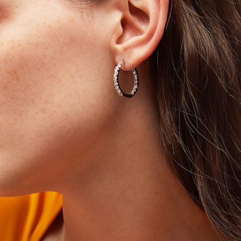 Main Image 2 of 1-1/2 CT. T.W. Baguette and Round Certified Lab-Grown Diamond Inside-Out Hoop Earrings in 14K White Gold (F/VS2)