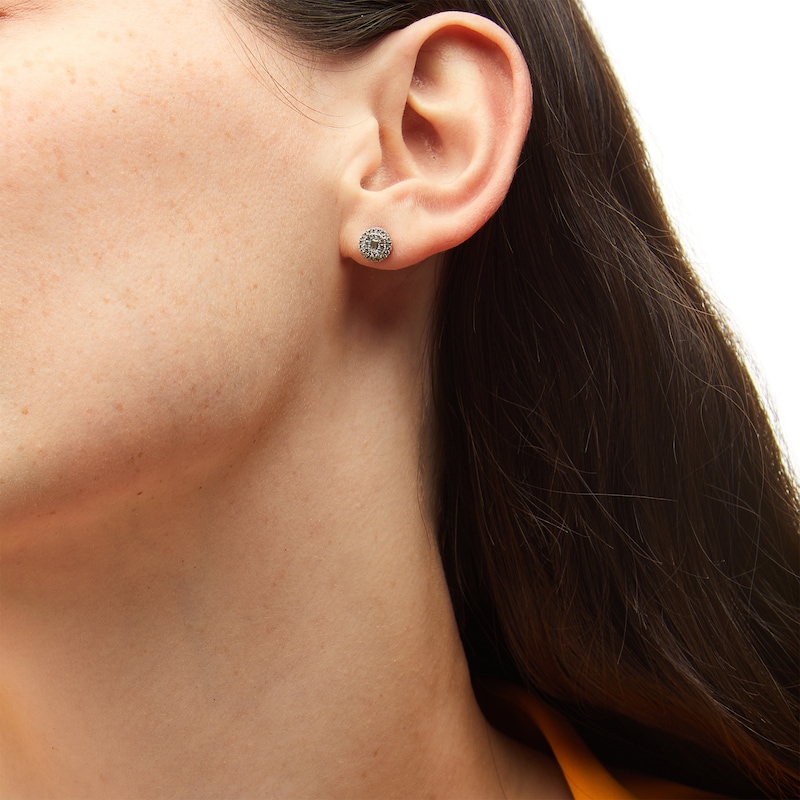 Main Image 2 of 1/4 CT. T.W. Baguette and Round Multi-Diamond Frame Stud Earrings in 10K White Gold