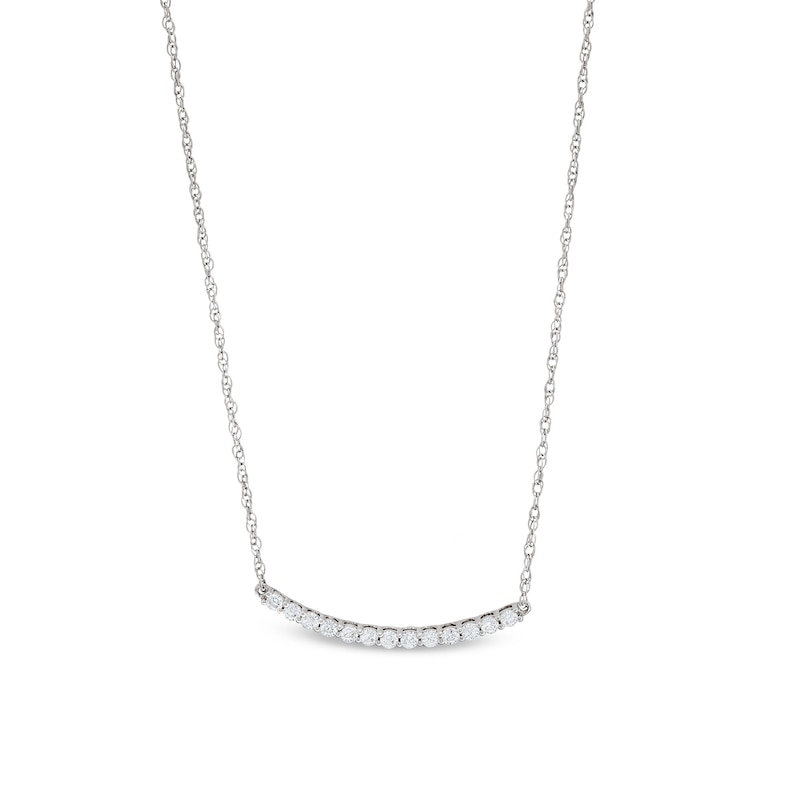 Main Image 1 of 1/3 CT. T.W. Diamond Curved Bar Necklace in 10K White Gold