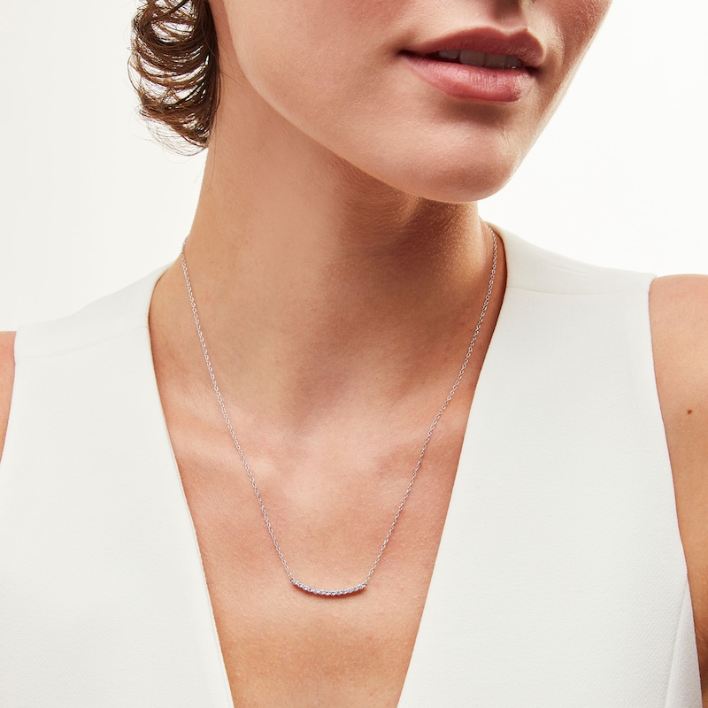 Main Image 2 of 1/3 CT. T.W. Diamond Curved Bar Necklace in 10K White Gold