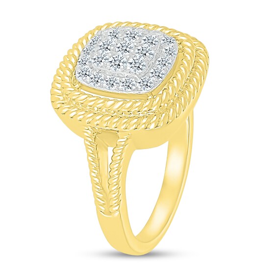 1/2 CT. T.w. Cushion-Shaped Multi-Diamond Double Rope Frame Ring in 10K Gold