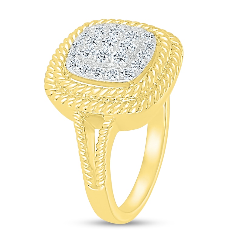 Main Image 2 of 1/2 CT. T.W. Cushion-Shaped Multi-Diamond Double Rope Frame Ring in 10K Gold