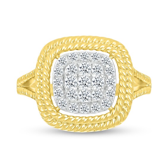 1/2 CT. T.w. Cushion-Shaped Multi-Diamond Double Rope Frame Ring in 10K Gold