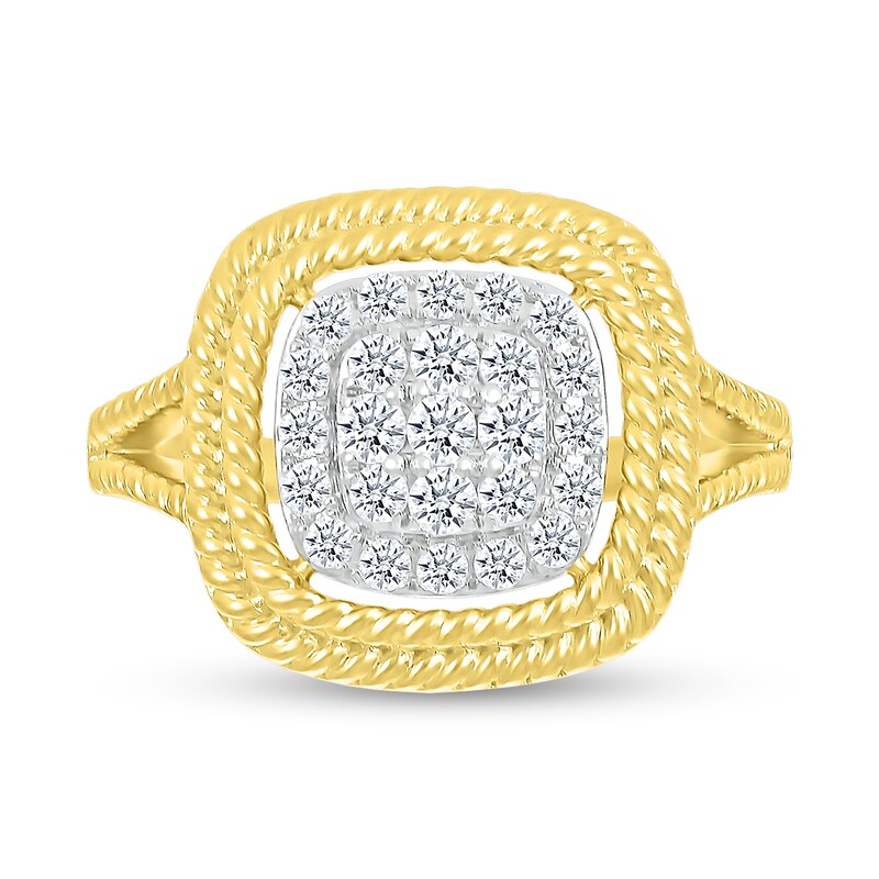 Main Image 3 of 1/2 CT. T.W. Cushion-Shaped Multi-Diamond Double Rope Frame Ring in 10K Gold
