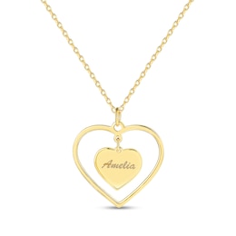 Engravable Double Heart Dangle Pendant (1 Line) - 20"