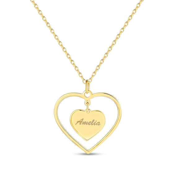 Engravable Double Heart Dangle Pendant (1 Line) - 20"