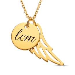 Engravable Initial Disc with Angel Wing Two Piece Charm Pendant (1-3 Initials) - 20"