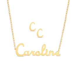 Script Name Necklace and Initial Stud Earrings Set (1 Name and Initial)