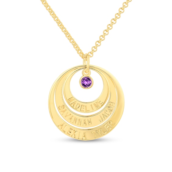 Simulated Birthstone and Engravable Graduated Layered Circles Pendant (1 Stone and 1-5 Lines) - 20"