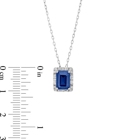 Emerald-Cut Blue and White Lab-Created Sapphire Frame Pendant in Sterling Silver