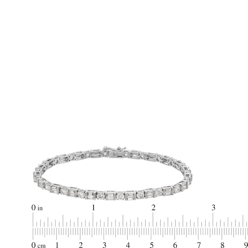 Main Image 4 of 4-1/2 CT. T.W. Baguette and Round Certified Lab-Grown Diamond Alternating Bracelet in 14K White Gold (F/SI2)