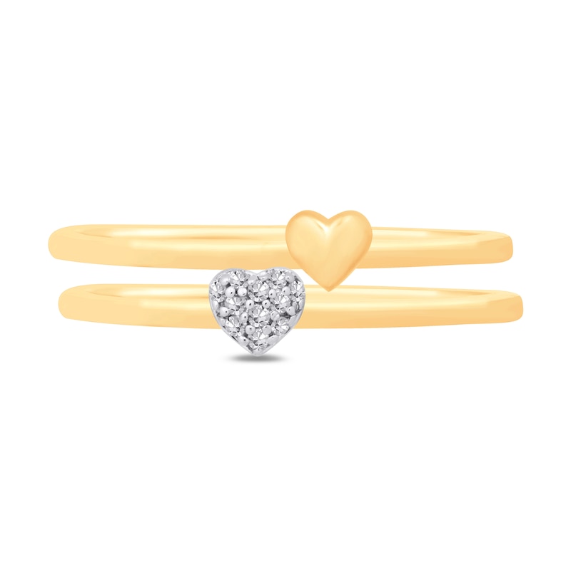 Heart-Shaped Multi-Diamond Accent and Polished Heart Two Piece Stackable Ring Set in 10K Gold