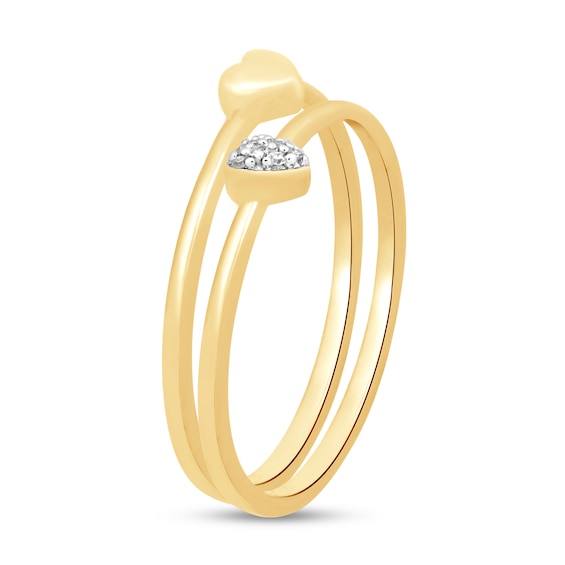 Heart-Shaped Multi-Diamond Accent and Polished Heart Two Piece Stackable Ring Set in 10K Gold