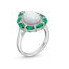 Thumbnail Image 2 of Pear-Shaped Lab-Created Opal, Lab-Created Emerald and White Lab-Created Sapphire Frame Ring in Sterling Silver