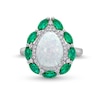 Thumbnail Image 3 of Pear-Shaped Lab-Created Opal, Lab-Created Emerald and White Lab-Created Sapphire Frame Ring in Sterling Silver