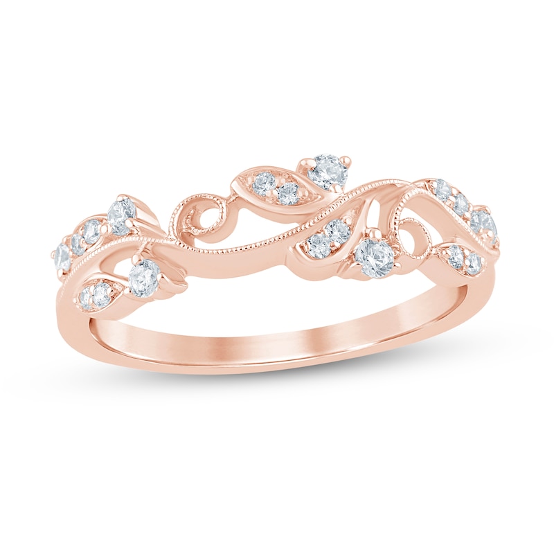 Main Image 1 of 1/5 CT. T.W. Diamond Filigree Vintage-Style Stackable Ring in 10K Rose Gold