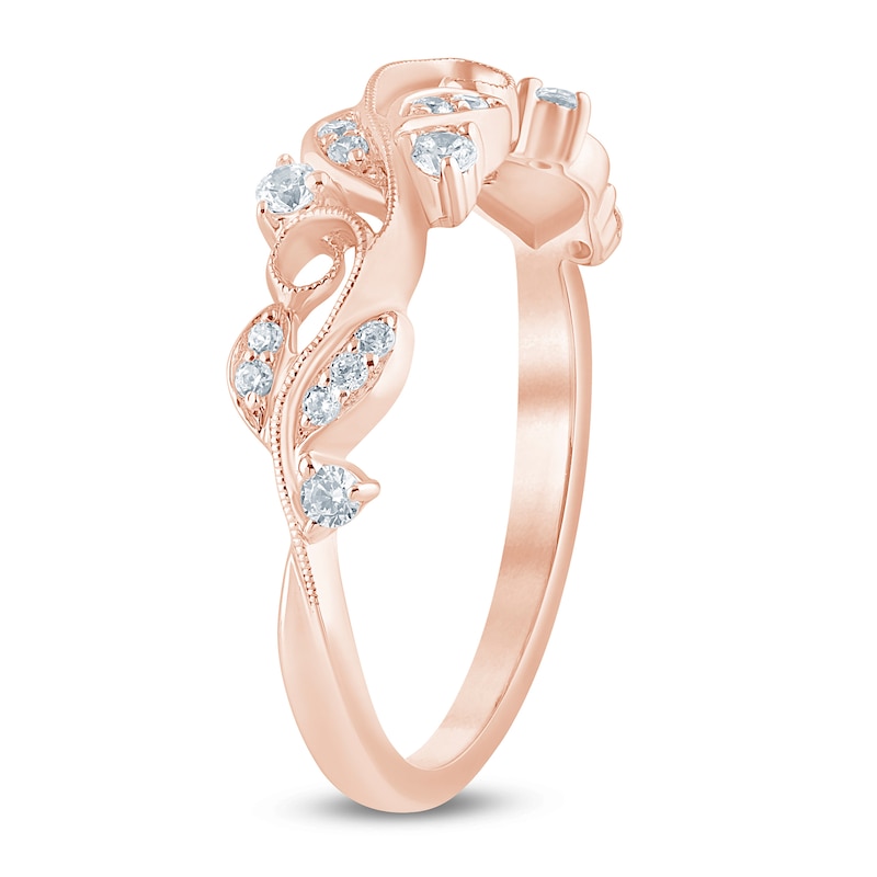 Main Image 2 of 1/5 CT. T.W. Diamond Filigree Vintage-Style Stackable Ring in 10K Rose Gold