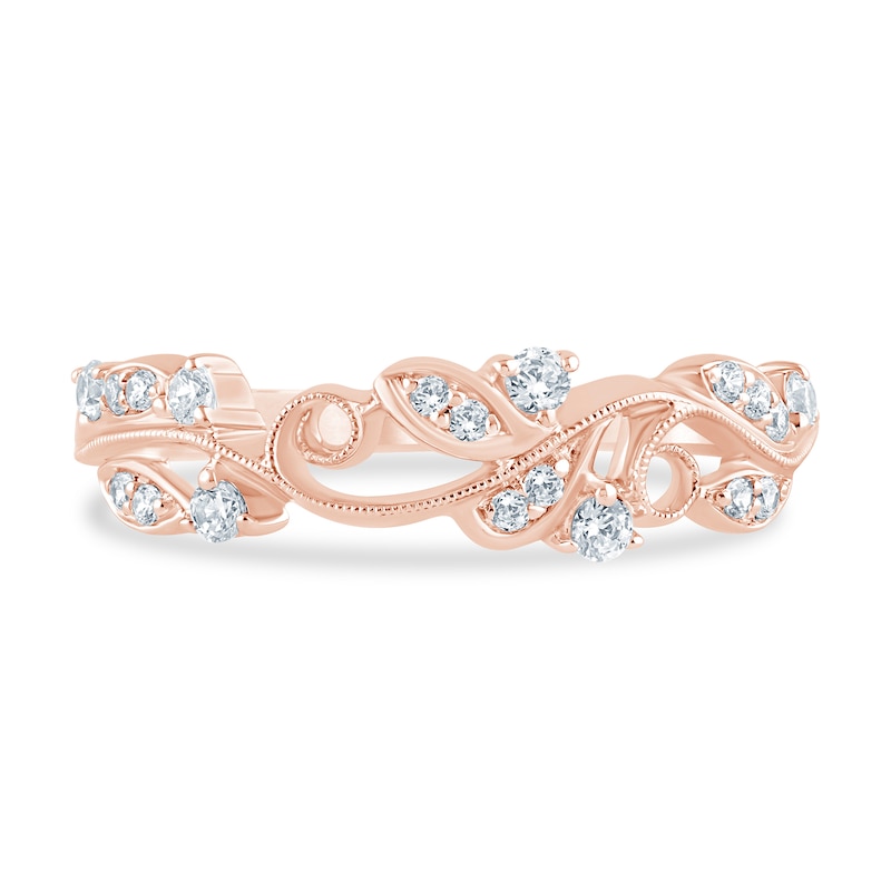 Main Image 3 of 1/5 CT. T.W. Diamond Filigree Vintage-Style Stackable Ring in 10K Rose Gold