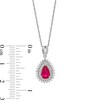 Thumbnail Image 6 of Pear-Shaped Lab-Created Ruby and White Lab-Created Sapphire Sunburst Pendant, Ring and Earrings Set in Sterling Silver