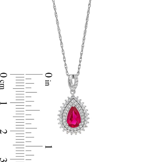 Pear-Shaped Lab-Created Ruby and White Lab-Created Sapphire Sunburst Pendant, Ring and Earrings Set in Sterling Silver