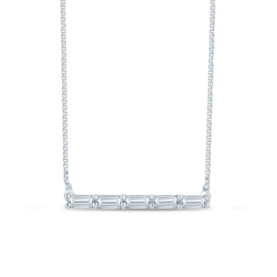 1/8 CT. T.w. Baguette Diamond Five Stone Bar Necklace in Sterling Silver