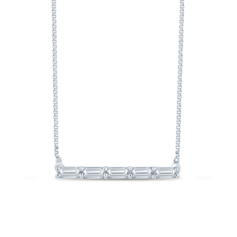 Main Image 1 of 1/8 CT. T.W. Baguette Diamond Five Stone Bar Necklace in Sterling Silver