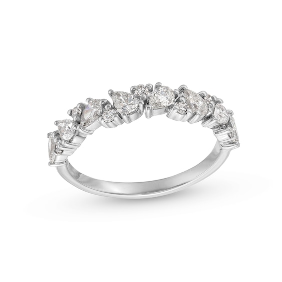 3/4 CT. T.w. Pear-Shaped and Round Diamond Alternating Anniversary Band in 14K White Gold