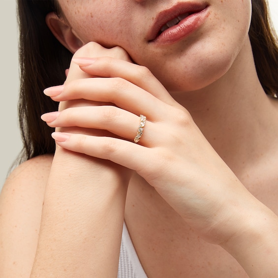 3/4 CT. T.w. Pear-Shaped and Round Diamond Alternating Anniversary Band in 14K Gold