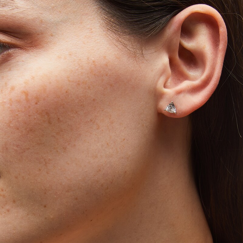 Main Image 2 of 1 CT. T.W. Trillion-Cut Certified Lab-Grown Diamond Solitaire Stud Earrings in 14K White Gold (F/SI2)